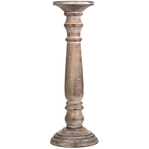Hosley Set of 2, 14 Inch High White Wash Wooden Pillar Candle Holder