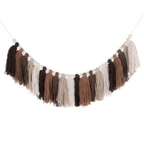 Uxcell Bohemian Yarn Tassel Garland with Wood Beads, 3.9Ft Brown Terracotta Fall Wall Hanging Tassels Banner