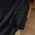 thumbnail image 6 of MIXUE Womens Summer Tops Linen Solid Color Embroidery V Neck Short Sleeve Loose Tee Shirts Outwear,Black,XXXL, 6 of 8