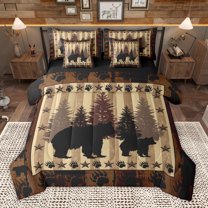 Homewish Safari Bear 7pcs Bedding Comforter Set,Rustic Farmhouse Cabin Queen Bedding Sets,Retro Texas Stars Queen Sheet Sets For Boys,Breathable Home Decor Reversible