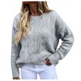 thumbnail image 1 of Abrigo de trinchlargo Suéter de manga hueca para mujer, suéter de cuello Rojoondo, suéter de punto, suéter largo informal superior (Gris, M), 1 of 4