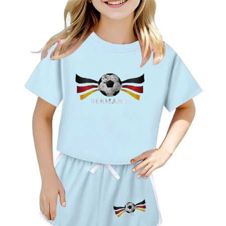 

Girl s Summer German Flag Printed Short Sleeve Shorts Set