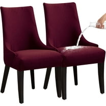 Stretch Rhombic Geometric Wingback Chair Covers Slipcover - Reusable Arm Chair Protector Cover for Dining Room (Wine Red, Set of 2)