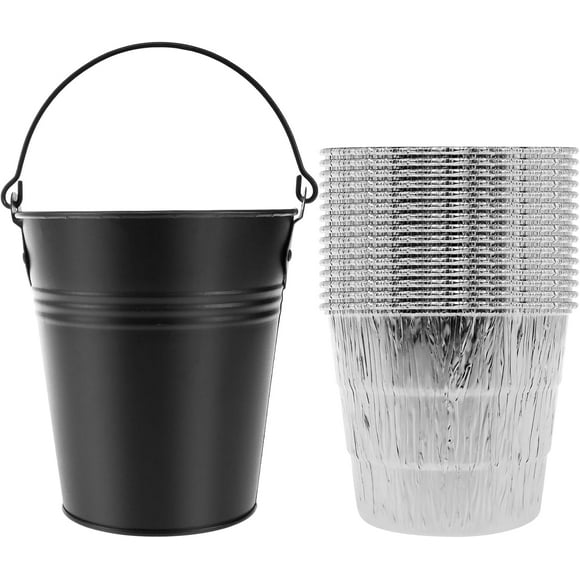 Yazoeia 15 Pack Doublures de Seau à Graisse & 1 Pack Seau à Graisse, Doublures de Boîte à Graisse en Alliage de Fer Antirouille Remplaçables Compatibles pour Traeger Séries 20/22/34
