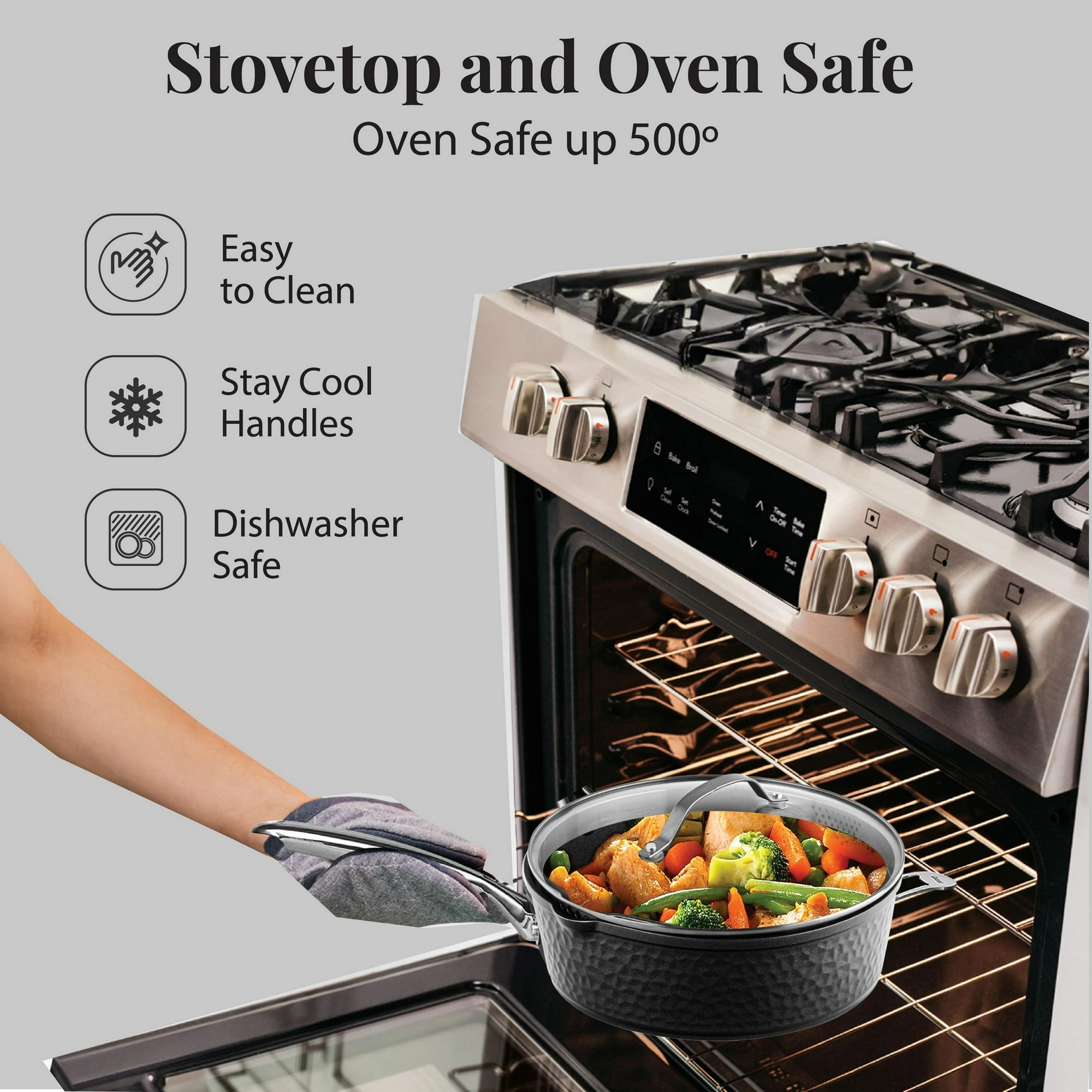 Gotham Steel Hammered 11 Inch Non Stick Frying Pans with Lid, 4 Qt Saute Pan, Large Frying Pans Nonstick with Lid, Ceramic Frying Pan Nonstick, Induction Pan, Oven/Dishwasher Safe – Black