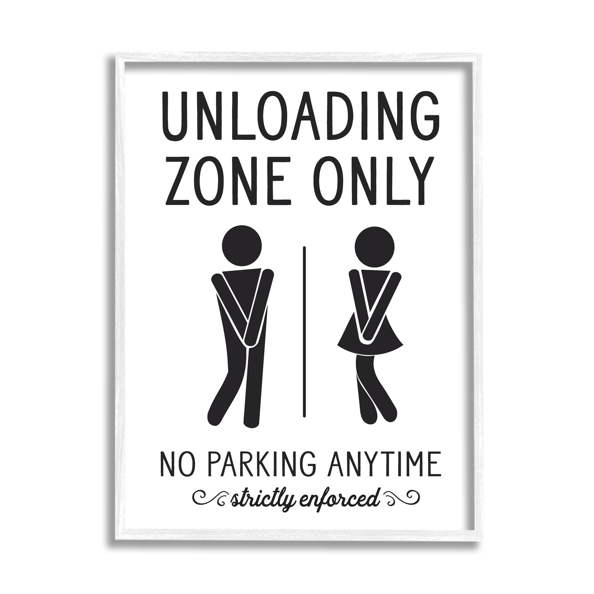 Stupell Industries Unloading Zone Witty Bathroom Symbols Casual Sign Graphic Art White Framed Art Print Wall Art, Design by Lettered and Lined