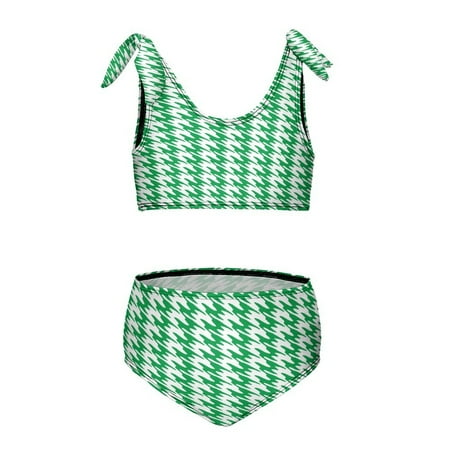 Aesthetic Dark Green And White Ripple Girl s 2 Piece Bikini Set Beach Sport Swimsuit Swimwear 12-14Y170cm