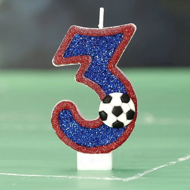 Blue Number Candles Red Edge Football Design Creative Digital Birthday Cake Decoration