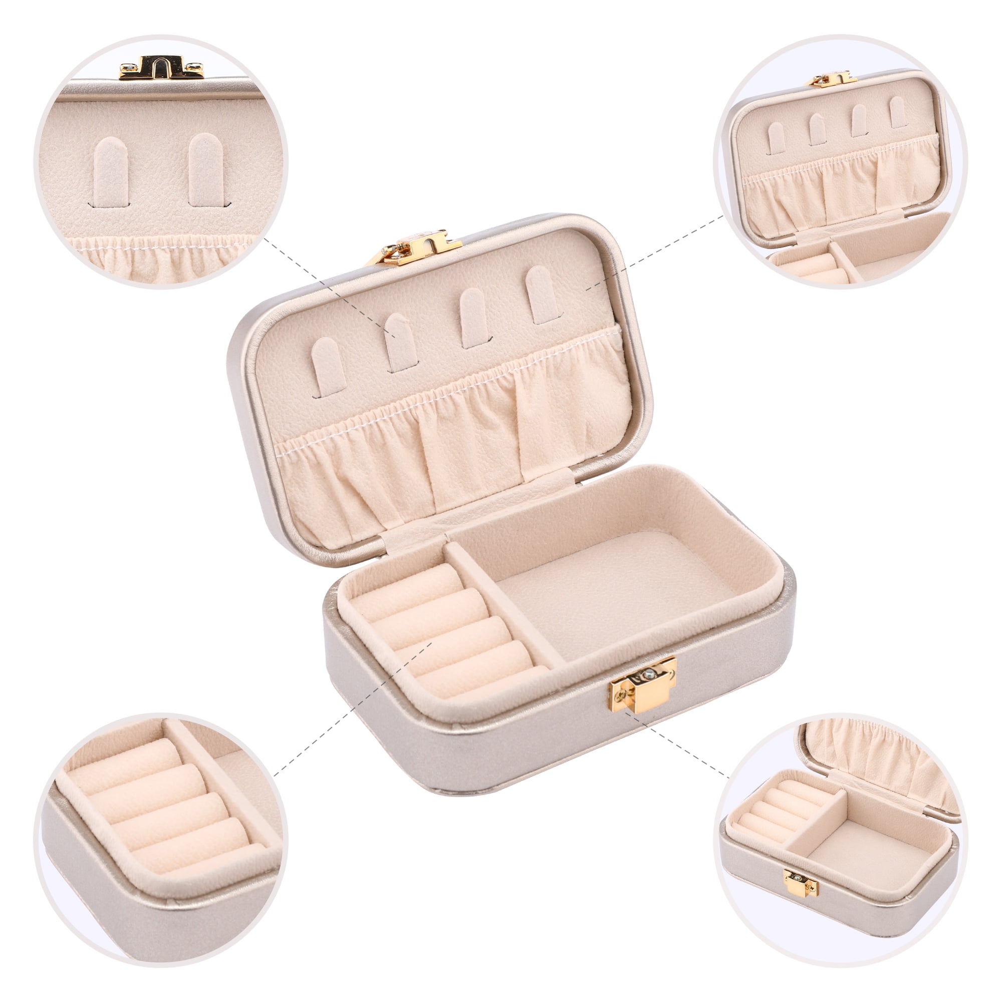 Unique Bargains Mini PU Leather Jewelry Box Jewelry Organizer Case Champagne Gold