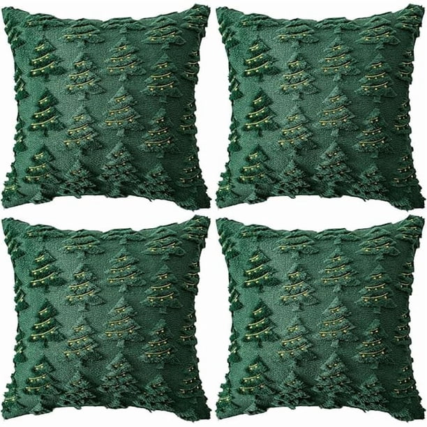 HAYAN 4 Pcs Christmas Throw Pillow Covers 18x18, Soft Faux Fur Pillow Cases Holiday Decorations, Fluffy Plush Accent Couch Cushion Case for Festivals Winter Sofa Living Room Home Decor(Green Tree)