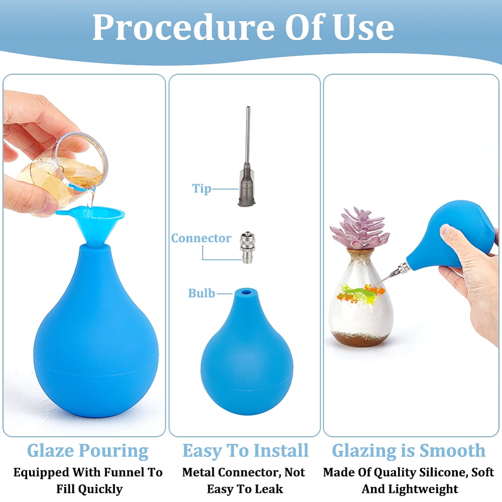 Ceramic Precision Glaze Applicator Tool Set Including Plastic Fluid Needle Dispense Tips 201 Stainless Steel Pin & Rubber Mini Air Dust Blower DIY