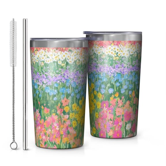 Pioneer Flower 10oz Tumblers Stainless Steel Tumbler with Lid and Straw,Vacuum Insulated Double Wall Travel Tumbler Cups with Cleaning Brush for Coffee, Tea