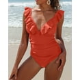 thumbnail image 2 of Charmo Ruffle One Piece Swimsuit Women V Neck Ruched Tummy Control Bathing Suits, 2 of 7