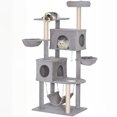 thumbnail image 1 of PawHut 66 Inch Cat Tree with 2 Door Condos, 3 Big Hammocks, Light Grey, 1 of 10