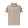thumbnail image 4 of Ayolanni Short Sleeve Women Blouses and Shirts Cotton Linen Beige Solid Button-up Shirts Lady Blouses 2x, 4 of 6