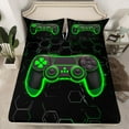 thumbnail image 2 of Homewish Kids Green Gamepad Queen Sheet Sets, Gamer Gaming Theme Flat Sheet, Modern Fashion Honeycomb Queen Fitted Sheet, Ultra Soft Bedroom Decor, 4-Piece, 2 of 7