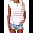 thumbnail image 2 of Tops de Mujer Elegantes e Informales de Verano A Rayas, Tops de Corta con Bloques de Color, Corte Holgado, Rosa y L, 2 of 9