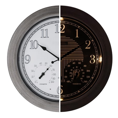 Farmhouse Grey Oak 18 Inch Decorative Wall Clock with Weather Station Features