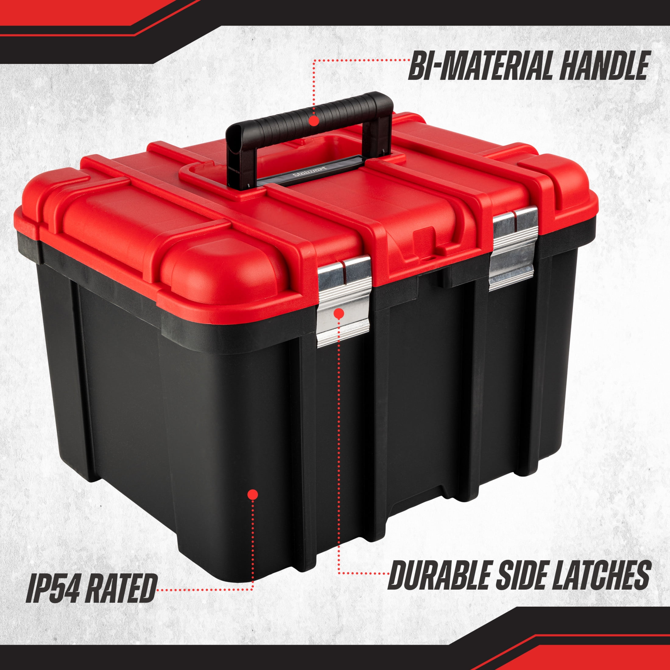 Stalwart Plastic Tool Box Organizer - 18.7” Extra Large Portable Toolbox with Removable Tray, Red