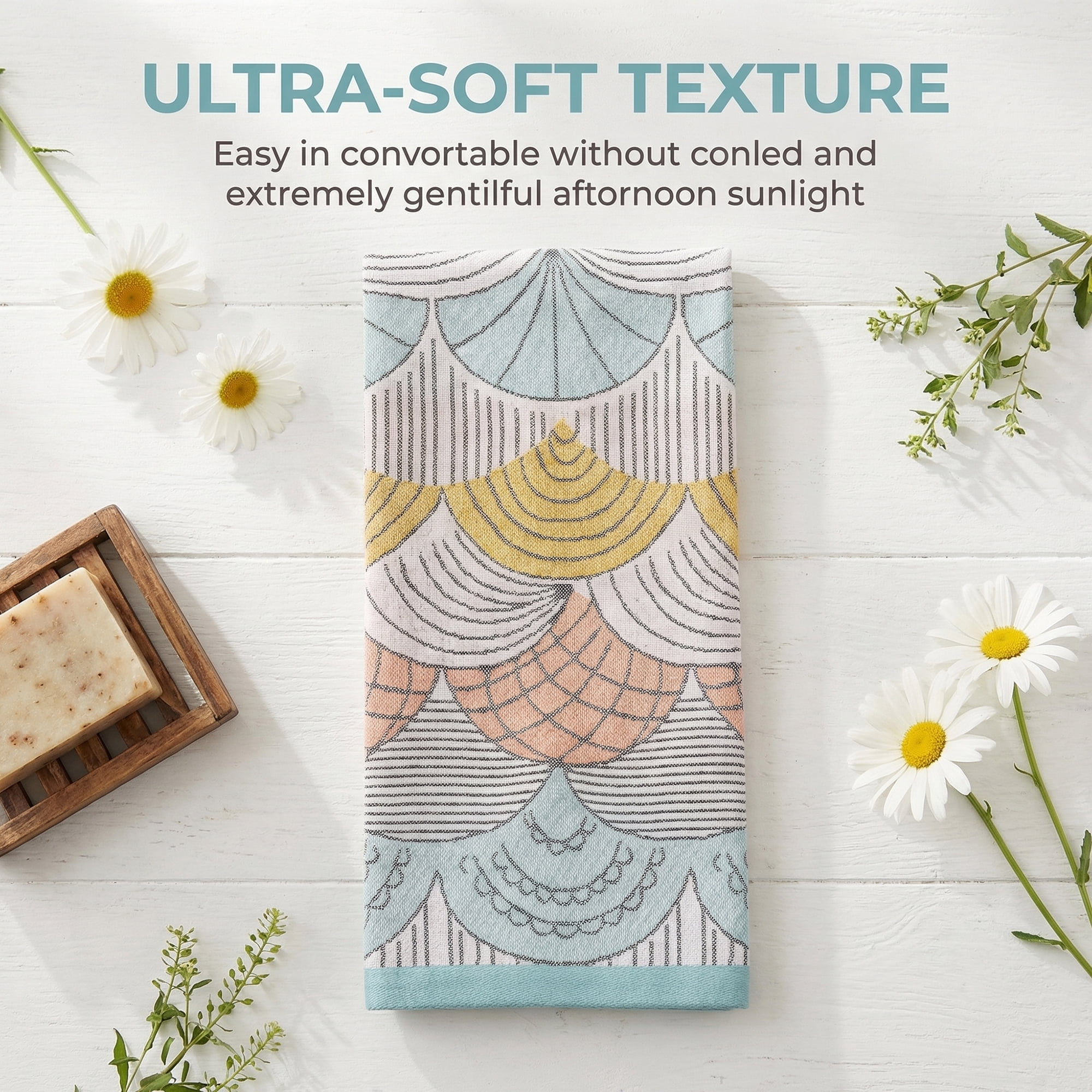 Unique Bargains Boho Cotton Cute Pattern Hand Towel Decorative Green Orange 29" x 13"
