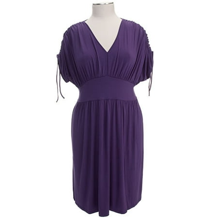 Women's Plus Cinched-Sleeve V-Neck Jersey Dress