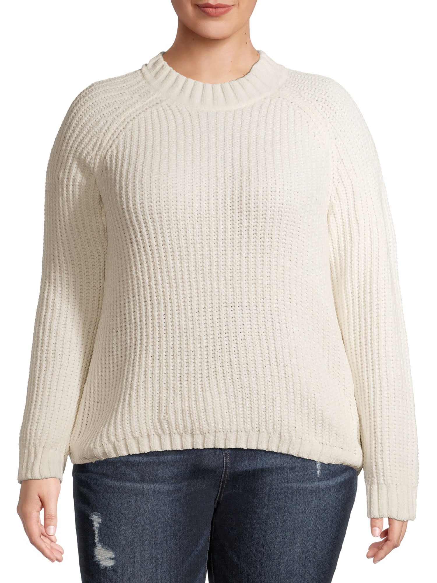 No Boundaries Juniors' Plus Shaker Stitch Mock Neck Sweater