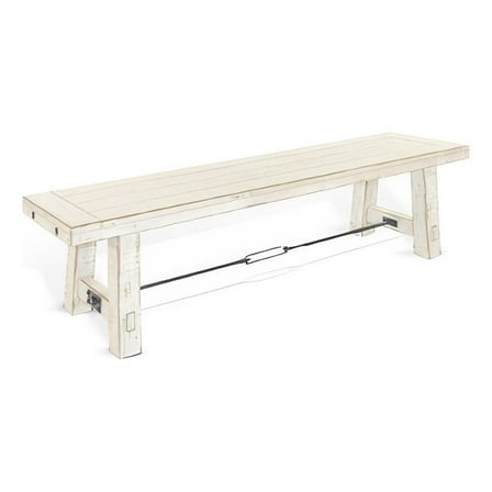 Rena Dining Bench- Turnbuckle Accent- 64 Inch White Mahogany Wood