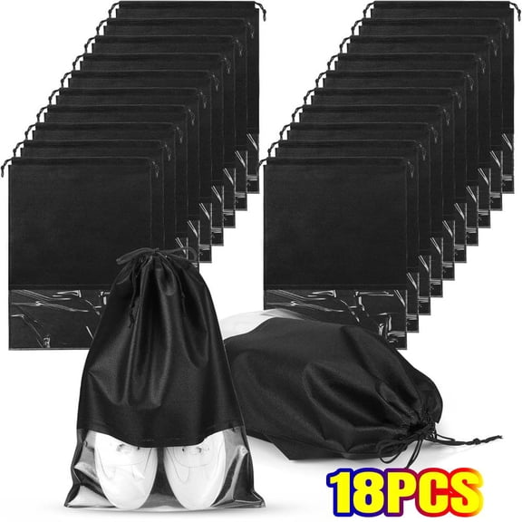 18 PACK Shoe Bags for Travel - Fits All Shoes, [Waterproof/Dust proof] Transparent Drawstring Travel Shoe Bag for Storage, Travel Accessories Essentials for Women/Men