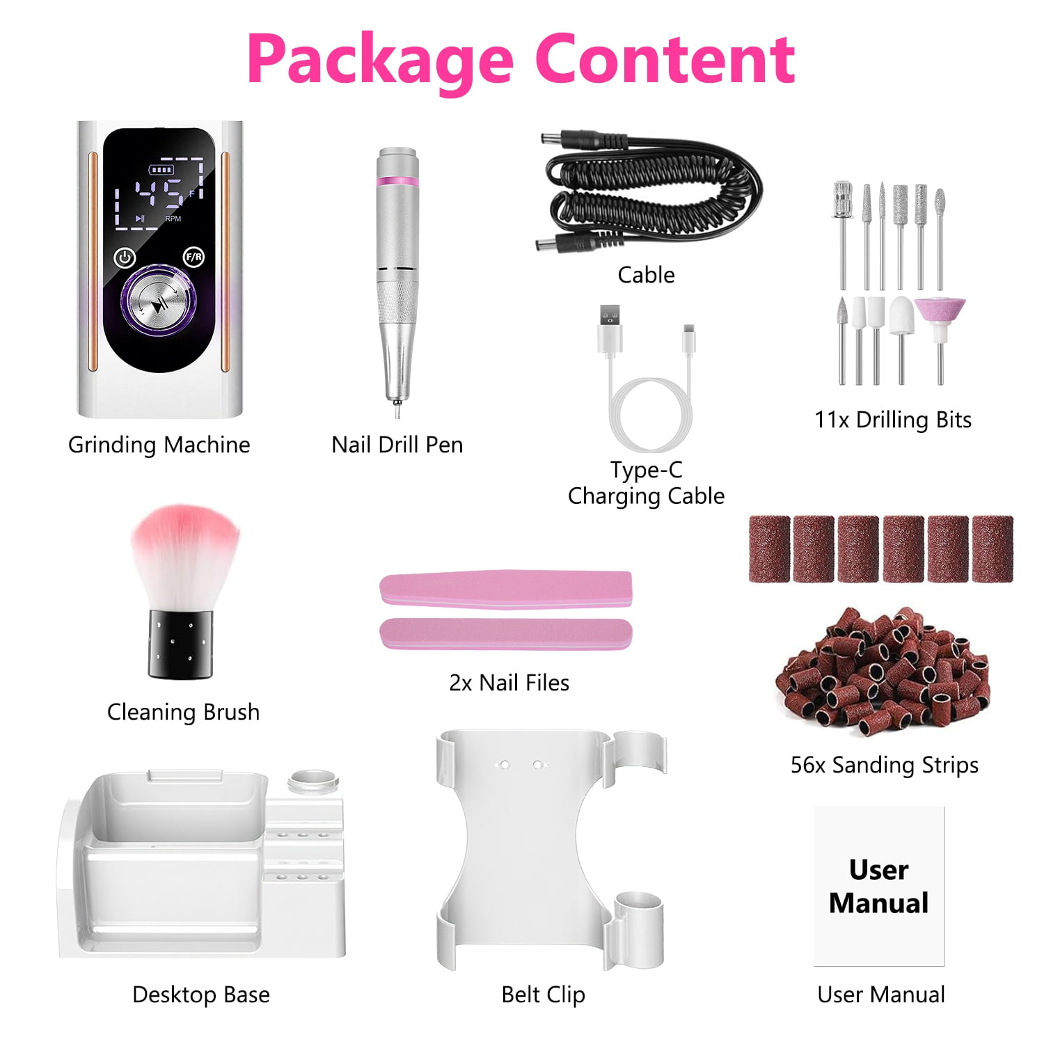 Imountek Portable Nail Drill Machine, 45000 RPM Professional Electric Nail File Kit with 11 Bits for Salon Home Manicure