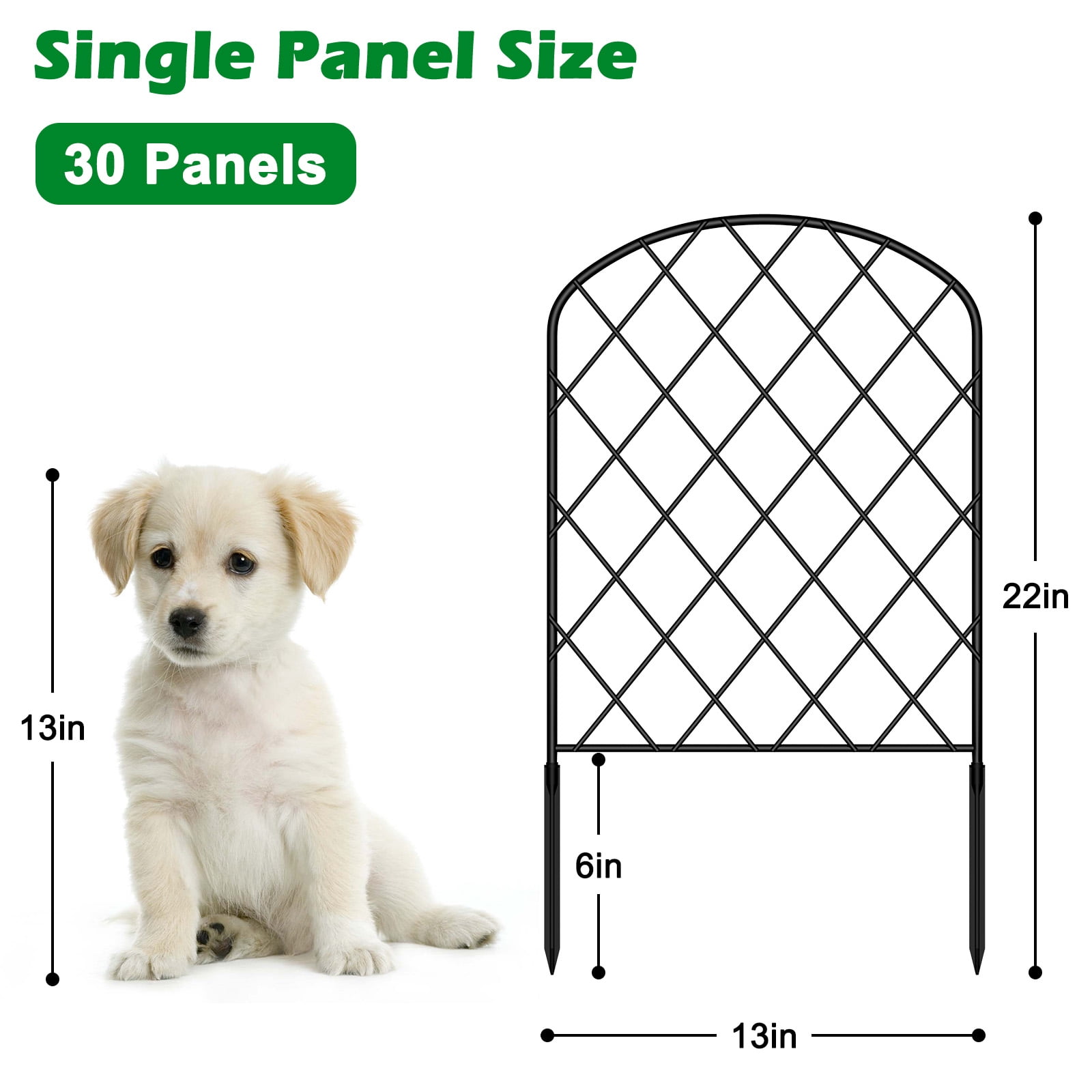 30‑Pack Black Metal Garden Fence, Arched Diamond Pattern Decorative Animal Barrier with Plastic Stakes