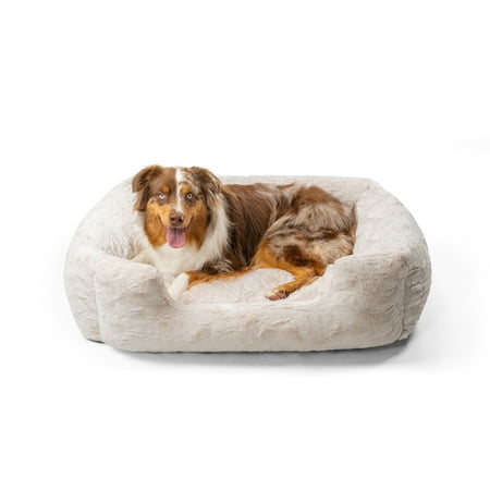 Best Friends by Sheri Lux Lounge Bed Calming Faux Fur Dog Bed, Oyster, Cream, Large, 36" x 27"