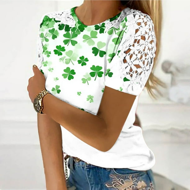 Puntoco Liquidación de blusas cortas para mujer, blusas con cuello redondo y manga corta con estampado para mujer