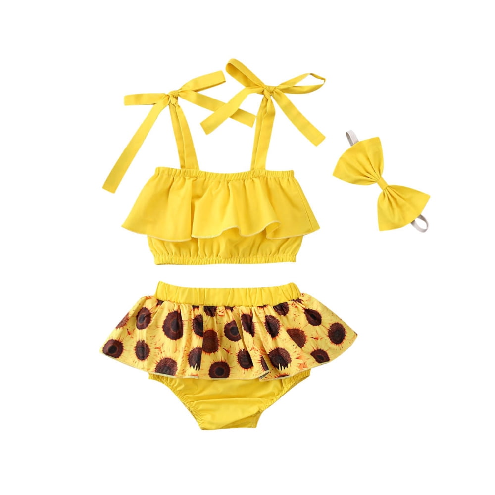 Puloru Girl 3Pieces Outfit, Strap Ruffle Tops + Sunflower Shorts ...