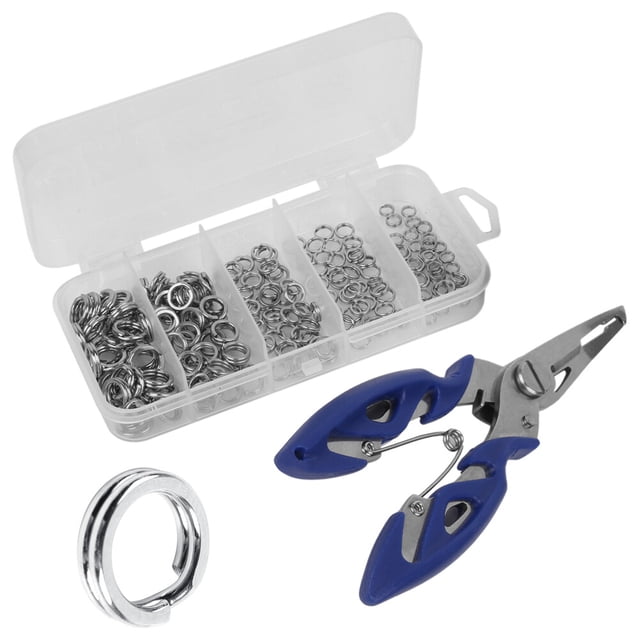 Graflsoa Stainless Steel Fishing Pliers Set with 200 Split Rings, Compact 130x60x29mm Box, Lightweight 91g Design for Anglers