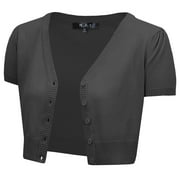 YEMAK Women's Short Sleeve Cropped Bolero Button Down Cardigan Sweater HB2137-CHA-S