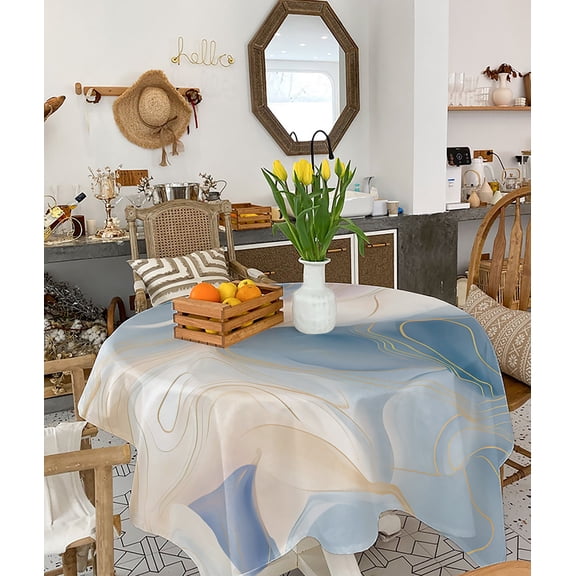 Blue Ombre Tablecloth Square Table Cloth 54x54, Waterproof Tablecloth Outdoor Table Cloth, Modern Geometric Yellow Lines Abstract Art Washable Table Cover for Kitchen Dining Party