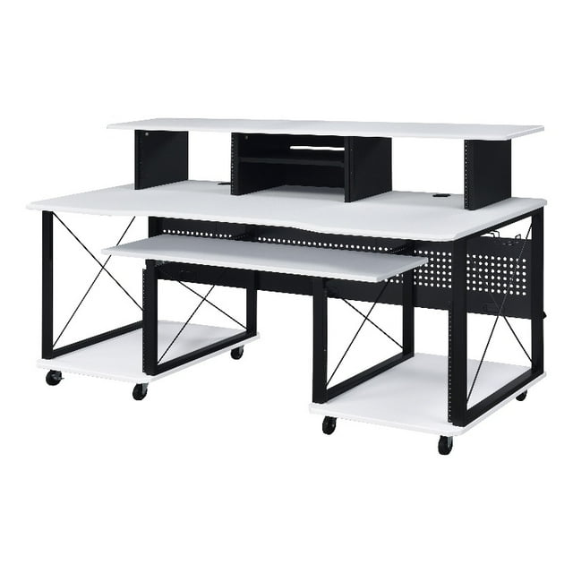ACME Megara Storage Rectangular Music Desk with Metal Frame in White and Black
