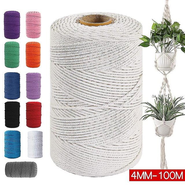 Cordón trenzado de algodón natural de 3 mm x 200 m Cuerda artesanal de macramé artesanal trenzada