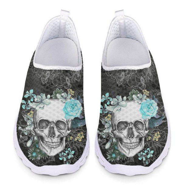 Zapatos planos con estampado de rosas y calaveras aterradoras para niñas, zapatillas antideslizantes de alta calidad para exteriores, zapatos casuales de moda versátiles de verano