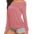 thumbnail image 3 of Women'S Long Sleeve Boat Neck Off Shoulder Blouse Tops Pink S, 3 of 6