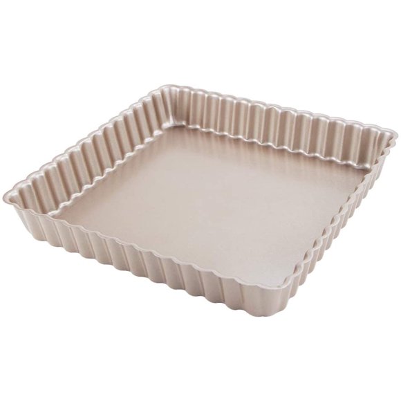 Square Tart Pan, 9 by 9 Inch Tart Tin with Removable Bottom, Non-Stick Carbon Steel Quiche Pie Pan for Baking