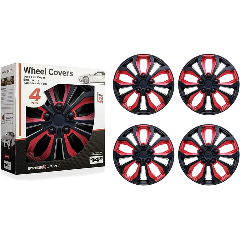 Swiss Drive hubcap 14 inch Set of 4 Luxurious Black Red Design 14