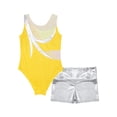 thumbnail image 6 of YEAHDOR Kids Girls Gymnastics Dance 2Pcs Sports Suit Fancy Prints Leotard with Shorts Outfit Set Yellow 12, 6 of 7