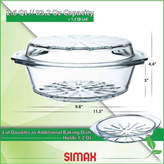 Glass Baking Dish With Lid, 2.6 Qt. Round Casserole Dish for Oven, Microwave & Dishwasher Safe
