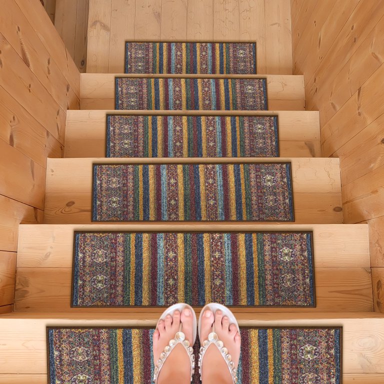 Abstract Stair Treads Carpet, Striped Stair Runner Rug, Non-slip