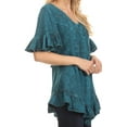 thumbnail image 4 of Sayle Long Star Embroidered Blouse Shirt Top With Button Front And Ruffles - Turquoise - 1X/2X, 4 of 5