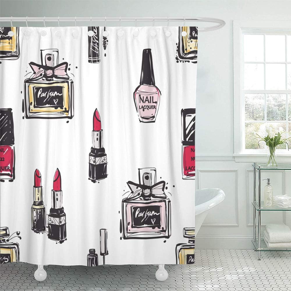 High Heels and Red Lips Picture Bathroom Fabric Shower Curtain Set 71Inches Long 