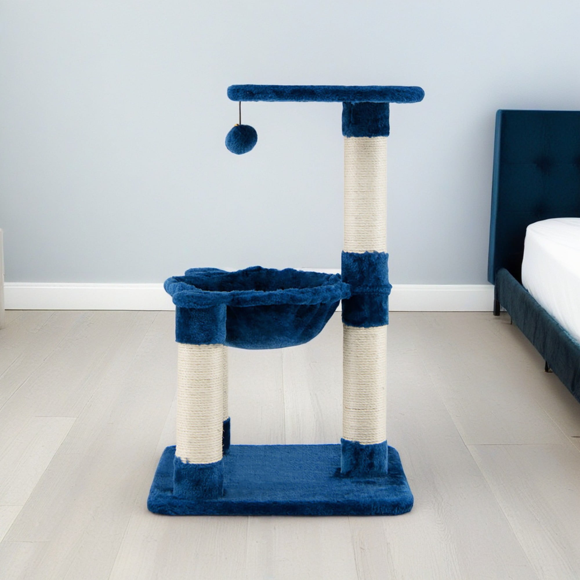 Kadyn 25" Indoor Cat Scratching Post, Multi-level Cat Tree with Hammock, Cat Scratcher Tree with Sisal Rope and Hanging Ball, Blue