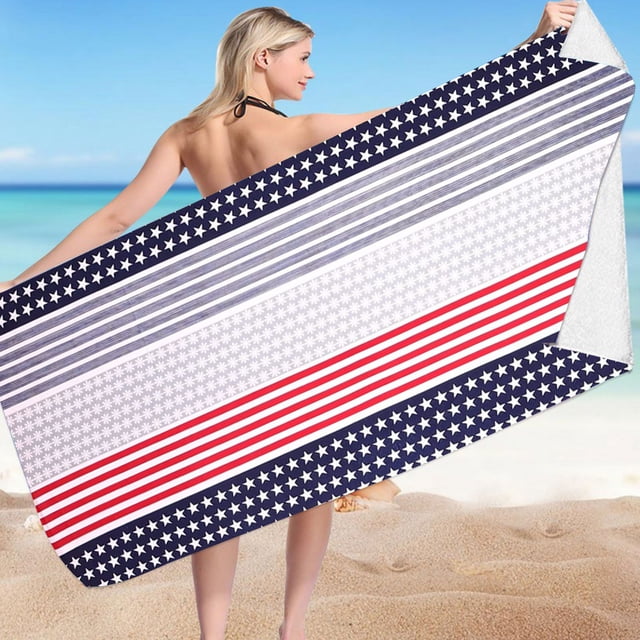 Toalla de playa de microfibra con estampado patriótico del Día de la Independencia, súper resistente a la arena, multiusos para viajes, piscinas, camping, playa y verano.