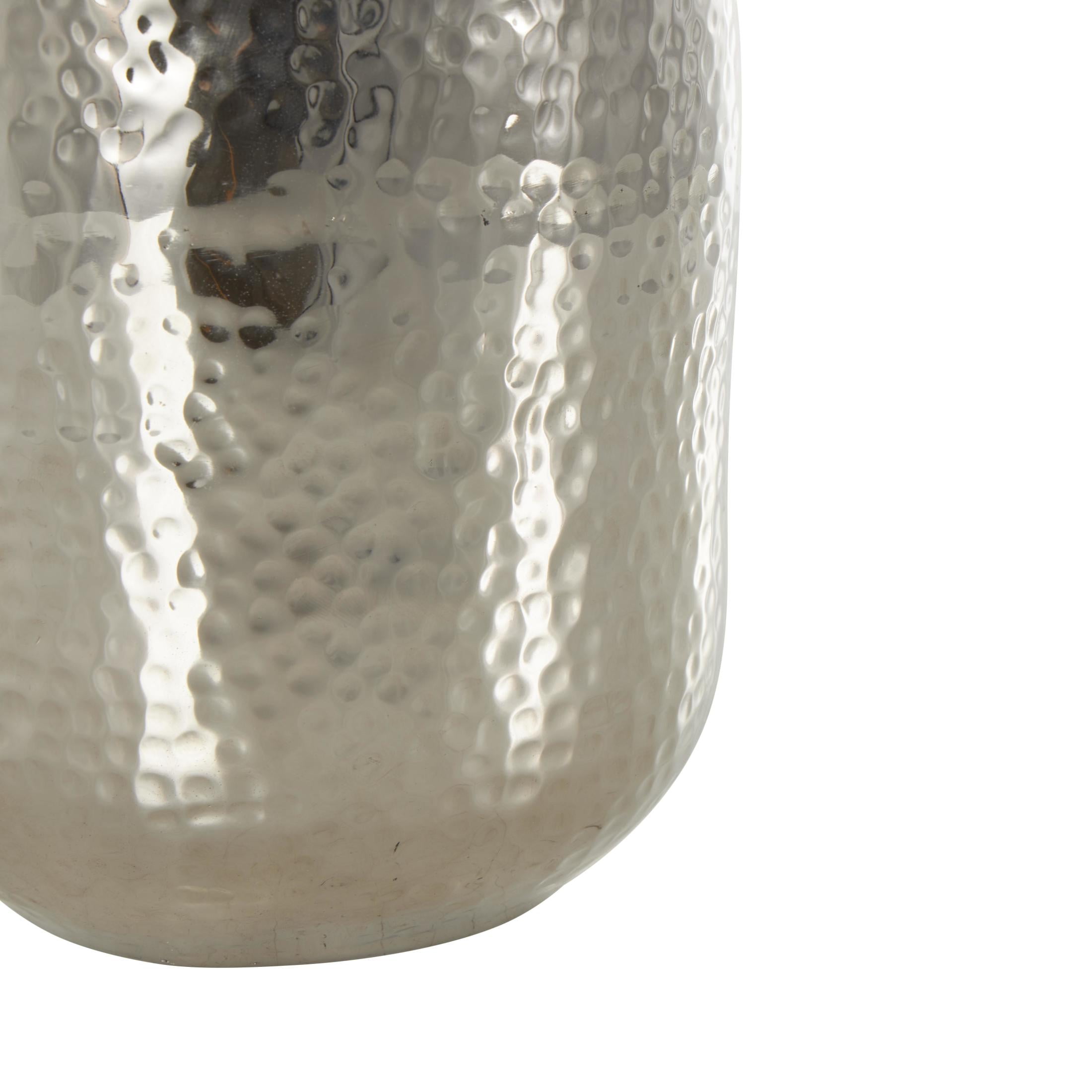 DecMode 14" Hammered Silver Aluminum Metal Vase with Cone Shaped Opening
